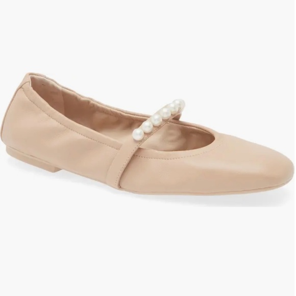 Pearly Nude Leather Ballet Flats - Picture 1 of 3